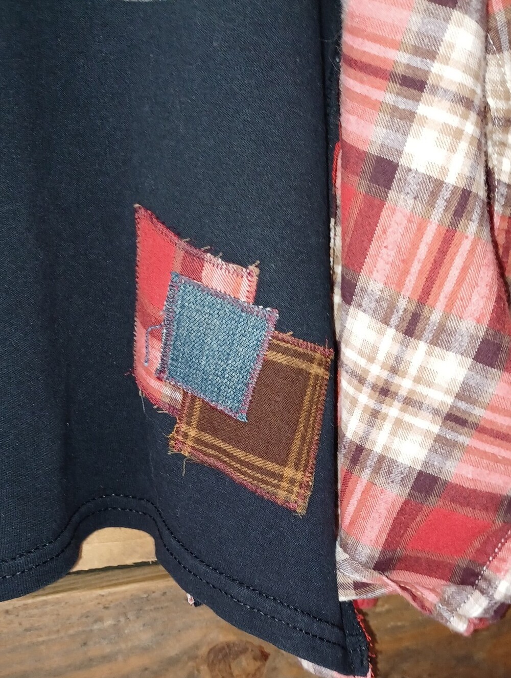 Upcycled Whitney Houston Graphic T-shirt with Red Plaid Sleeves - Picture 5 of 10